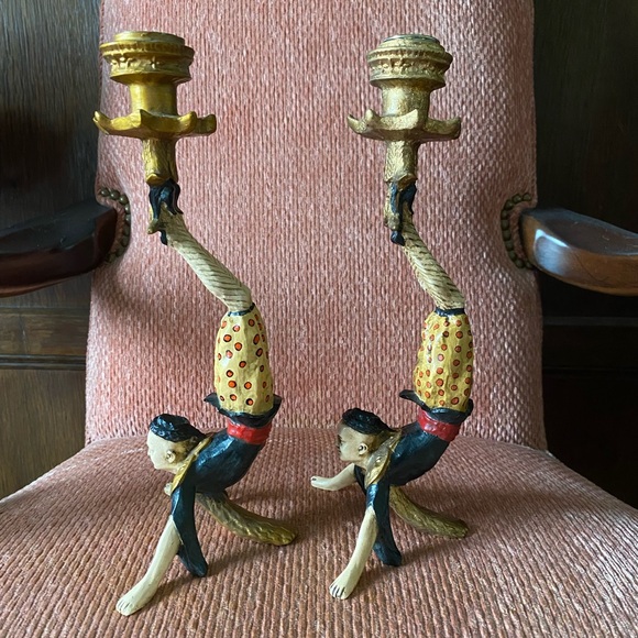 Vintage Candlestick Holders Asian Acrobat Pair - Picture 2 of 11